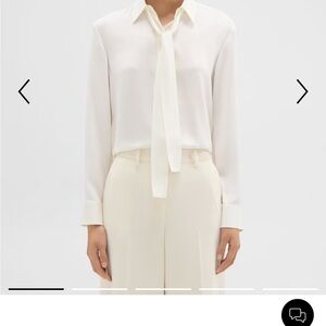 Theory White Silk Long Sleeve Tie Front Button Blouse Medium NWT